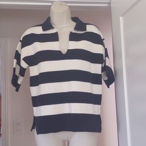 Industry Republic Striped Collared Sweater in Black and Cream - Size XP/TP